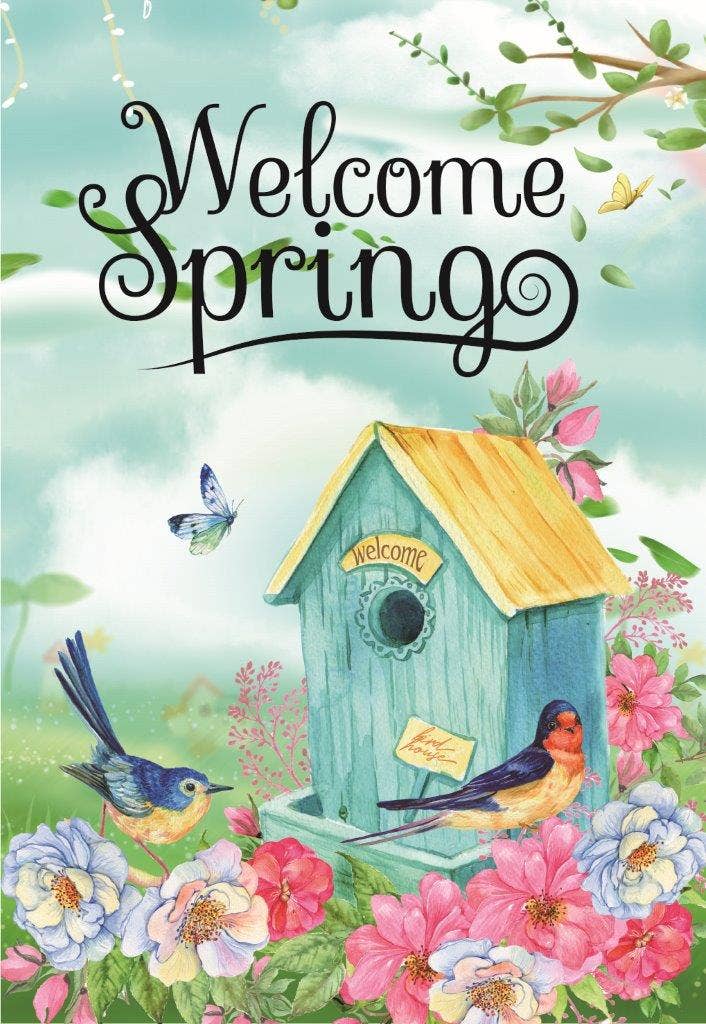 Welcome Spring Birdhouse Garden Flag